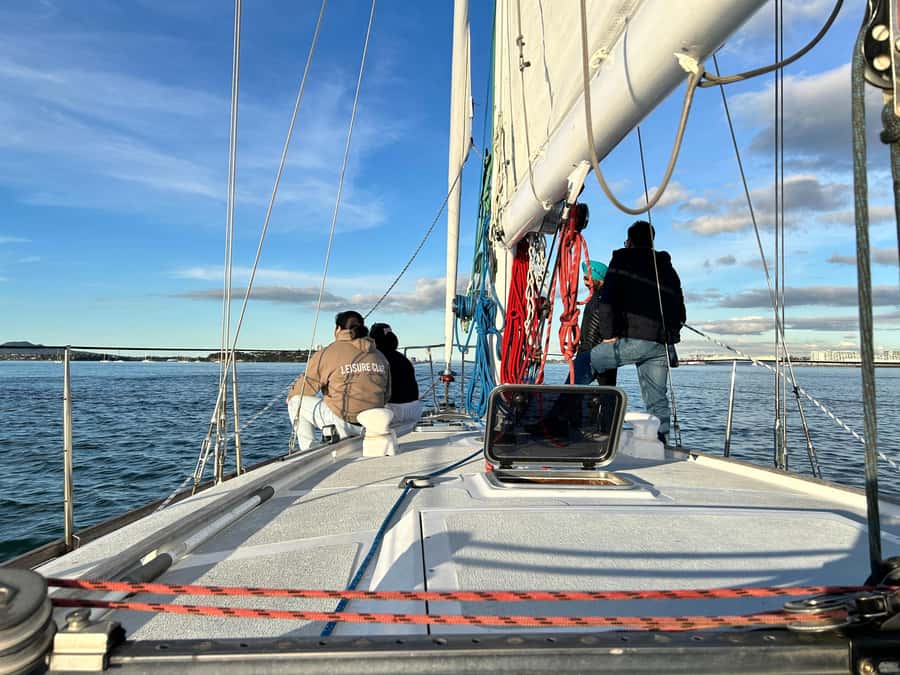 Auckland Harbour 1.5-Hour Sailing Cruise - Helping with the sails and taking the wheel